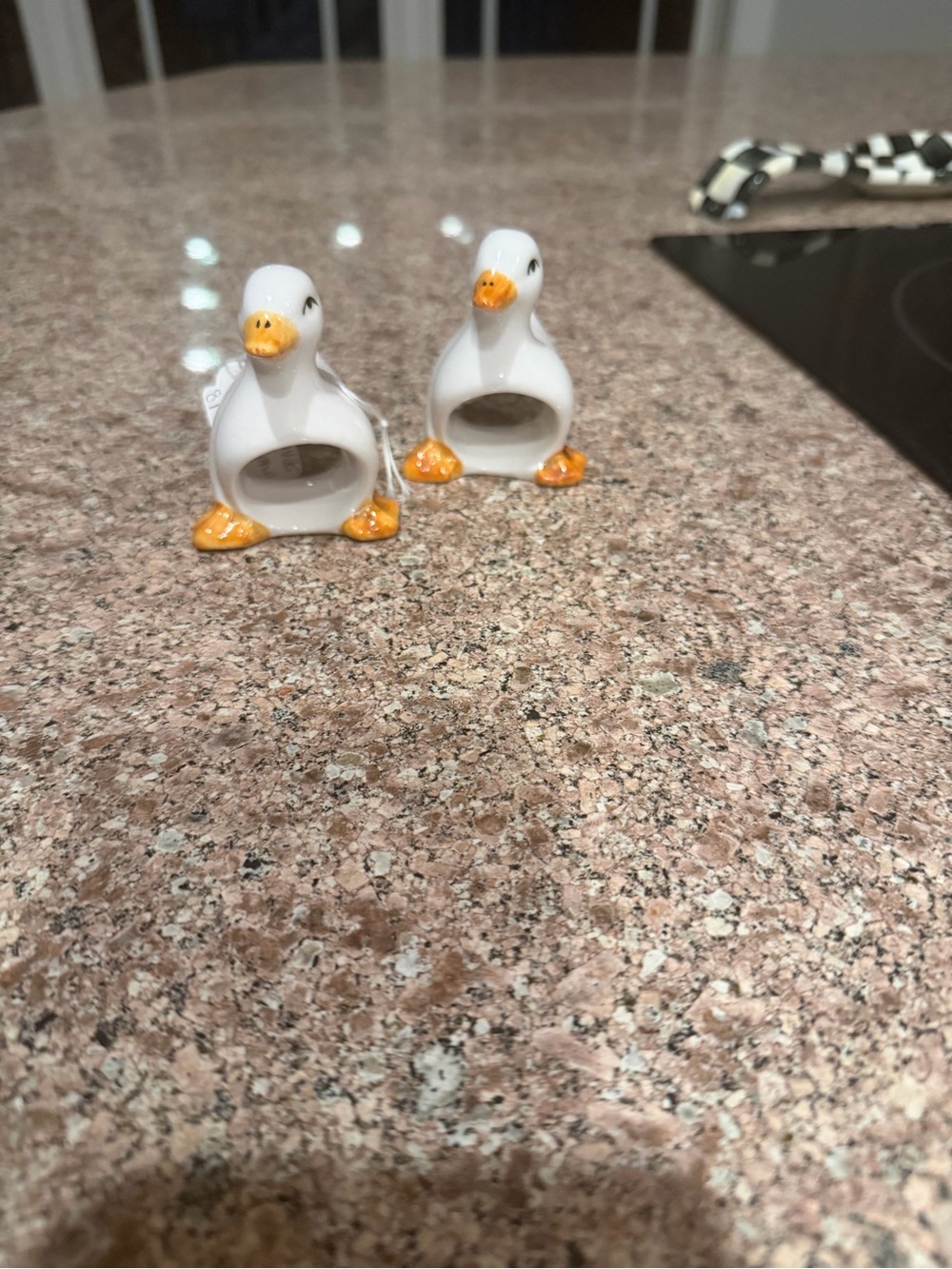 White Ceramic Duck Napkin Rings with Orange Beaks and Feet